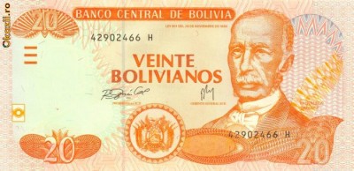 BOLIVIA █ bancnota █ 20 Bolivianos █ 1986 (2007) P-234 Serie H █ UNC necirculata foto