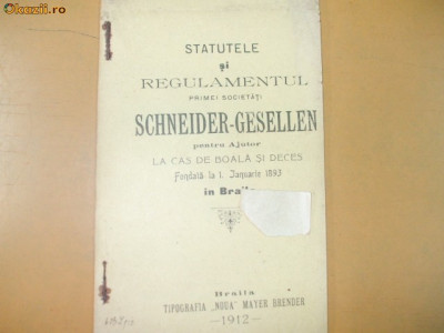 Statute Soc. ,,Schneider - Gesellen&amp;quot; Braila 1912 foto