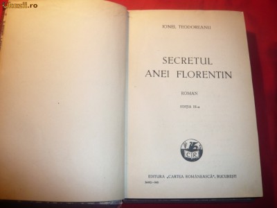 IONEL TEODOREANU -SECRETUL ANEI FLORENTIN - 1941 foto