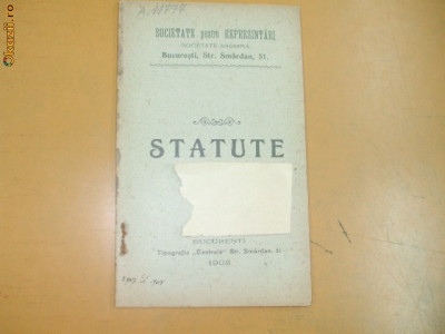 Statute Soc. pentru represintari Bucuresti 1908 foto