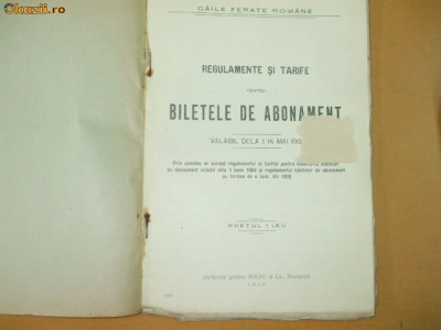 CFR Regulamente si tarife bilete abonament Buc. 1913 foto