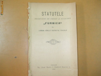 Statute Soc. credit ,,Furnica&amp;quot; din Varlezi Covurlui 1902 foto