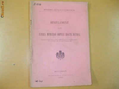 Regulament pt numire membri corp didactic Buc. 1915 foto
