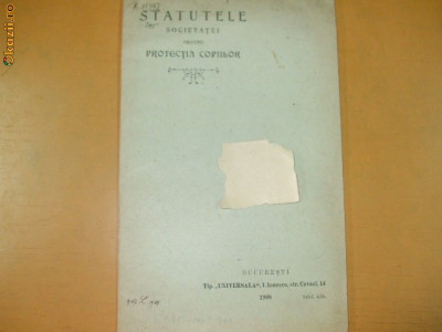 Statute Soc.pentru Protectia copiilor Buc. 1908 foto