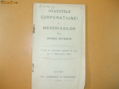 Statute Corporatie meseriasi Oltenita Giurgiu 1905 foto