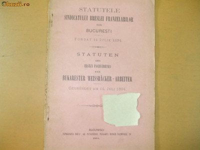 Statute Soc. breslei franzelarilor Bucuresci 1894 foto