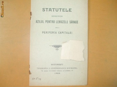 Statute Soc. azil lehuze sarace periferie Buc. 1909 foto
