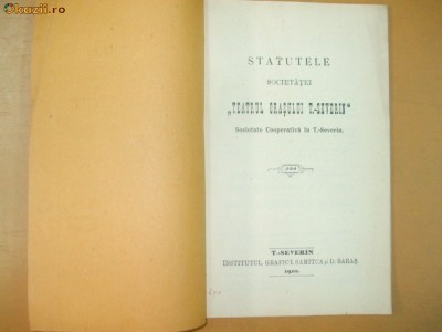 Statute Soc. Teatrul orasului T. Severin 1910 foto