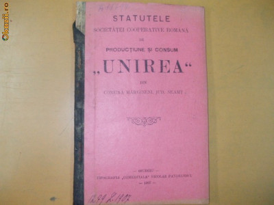 Statute Soc. de productie ,,Unirea&amp;quot; Giurgiu 1907 foto