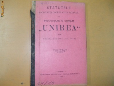 Statute Soc. de productie ,,Unirea&amp;quot; Giurgiu 1907 foto