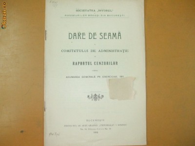 Dare de seama Soc. massetilor baeasi ,,Isvorul&amp;quot; 1912 foto