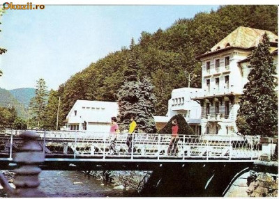 CP185-75 Slanic-Moldova. Pavilionul central -circulata 1977(pod) foto