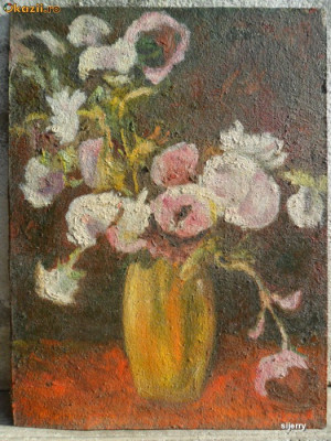 Vaza cu flori - 4 pictura in ulei pe carton foto