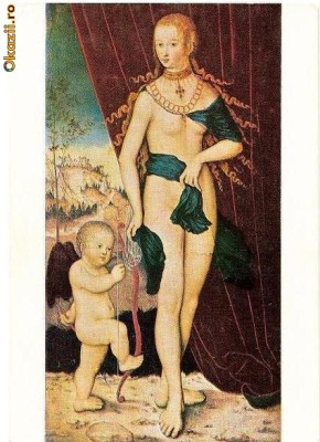 CP187-30 Venus si Amor, de Lucas Cranach -carte postala necirculata foto