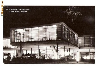 CP189-05 Eforie Nord -Restaurantul ,,Perla Marii&amp;quot;, noaptea -RPR -carte postala circulata 1963 foto