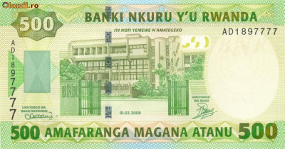 RWANDA RUANDA █ bancnota █ 500 Francs █ 2008 █ P-34 █ UNC █ necirculata foto