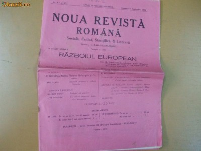 Noua Revista Romana Dir: C.R. Motru 14 09 1914 foto