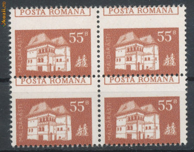 1973 ROMANIA timbru MNH Cula Maldaresti eroare deplasata bloc de 4 mijloc coala foto