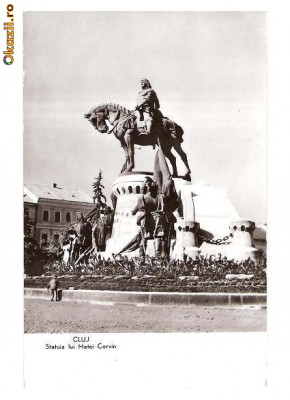 CP191-43 Cluj. Statuia lui Matei Corvin -RPR -carte postala circulata 1962 foto