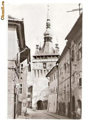 CP191-47 Sighisoara. Turnul cu ceas -carte postala circulata 1968 foto