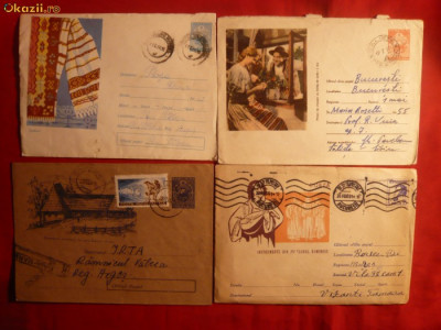 4 Plicuri Postale Ilustrate - Intreg -Arta Populara 1956-1963 foto