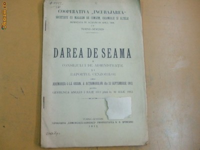 Dare de seama Soc. art. consum ,,Incurajarea&amp;quot; 1912 foto