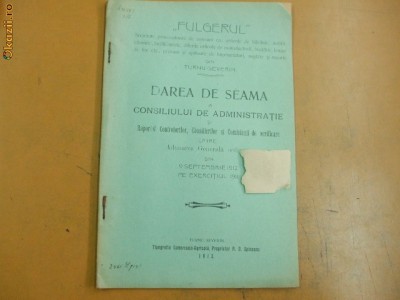 Dare de seama Soc. art. consum ,,Fulgerul&amp;quot; T.Sev. 1912 foto