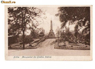 CP191-99 Braila.Monumentul din Gradina Publica -carte postala circulata 1919 -CENSURAT foto