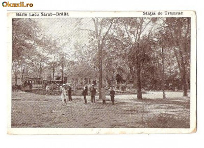 CP191-97 Baile Lacu Sarat -Braila-Statia de Tramvae -carte postala circulata 1925 foto