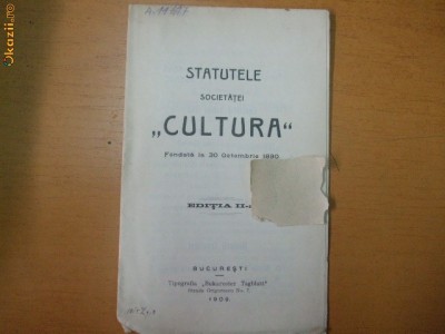 Statute Societatii ,,Cultura&amp;quot; Bucuresti 1909 foto
