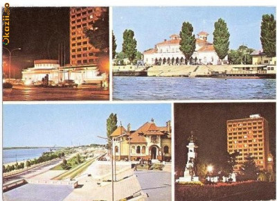 CP193-85 Braila -Hotelul ,,Traian&amp;quot; -Vedere din port, Gara Fluviala -Vedere de pe faleza -carte postala circulata 1985 foto