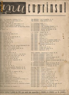 Unu - cuprinsul numerelor 1 - 32 pe anii 1928, 1929, 1930 foto