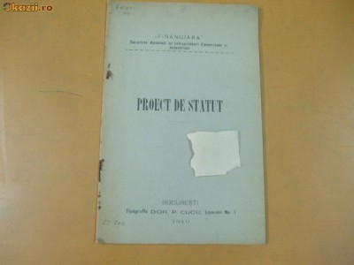 Statut Soc. intreprinderi comerciale,,Financiara&amp;quot; 1910 foto