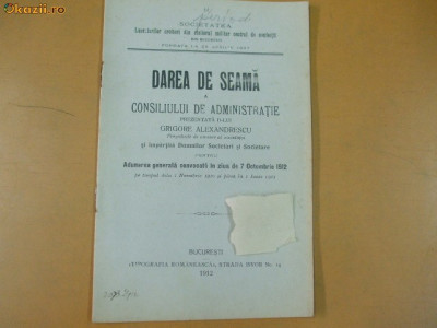 Dare de seama Soc. croitori atelier militar confectii 1912 foto