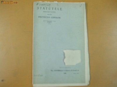Statute Soc. pt protectia copiilor Buc. 1908 foto