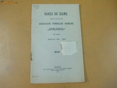 Dare de seama Asoc. femeilor romane ,,Sprijinul&amp;quot; 1913 foto