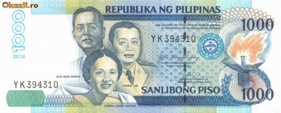 FILIPINE █ bancnota █ 1000 Piso █ 2010 █ P-197b █ UNC █ necirculata foto