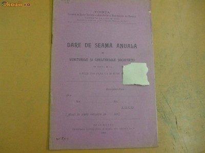 Dare de seama Soc. ajutor muncitori ,,Vointa&amp;quot; Buc. 1911 foto