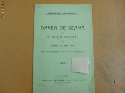 Darea de seama Soc. Propasirea Buc. 1911 foto