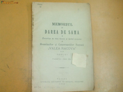 Dare de seama Soc. meseriasi si comersanti Vaslui 1909 foto