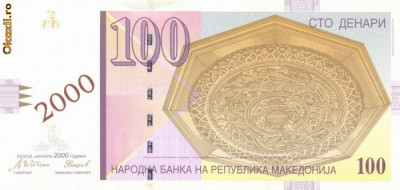MACEDONIA █ bancnota █ 100 Denari █ 2000 █ P-20 █ COMEMORATIV █ UNC necirculata foto
