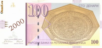 MACEDONIA █ bancnota █ 100 Denari █ 2000 █ P-20 █ COMEMORATIV █ UNC necirculata foto