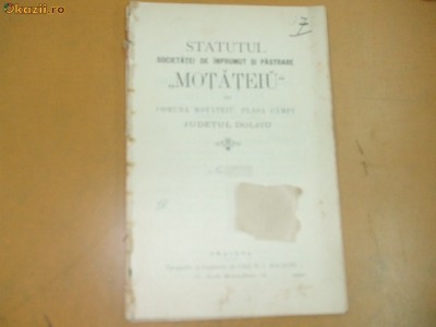 Statute Soc. imprumut ,,Motateiu&amp;quot; Doj Craiova 1902 foto