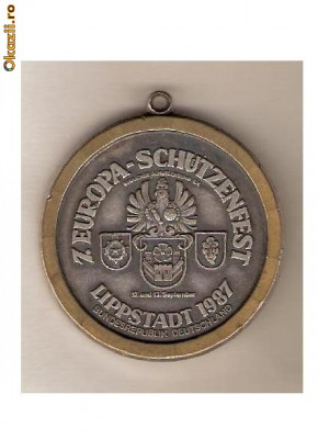 CIA 23 Medalie 7. EUROPA -SHUTZENFEST -LIPPSTADT 1987(germana- heraldica interesanta) -dimensiuni aproximativ 42x45 milimetri foto