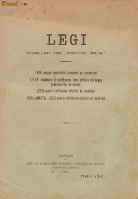 Legi promulgate prin Monitorul Oficial (editie 1921) foto