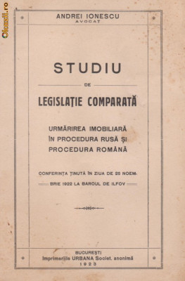 Av. Andrei Ionescu / Studiu de legislatie comparata (editie 1923) foto