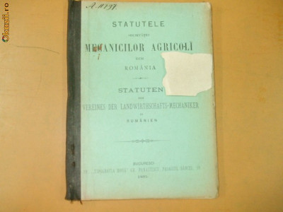 Statute Soc. mecanici agricoli Buc. 1895 foto