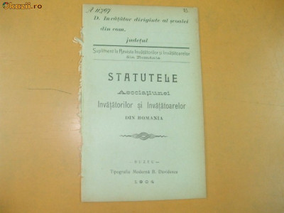 Statute Asociatie invatatori Buzeu 1904 foto