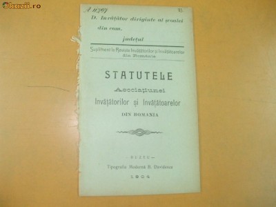 Statute Asociatie invatatori Buzeu 1904 foto