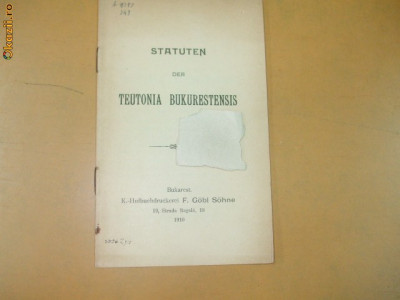 Statuten der Teutonia Bukurestensis 1910 foto